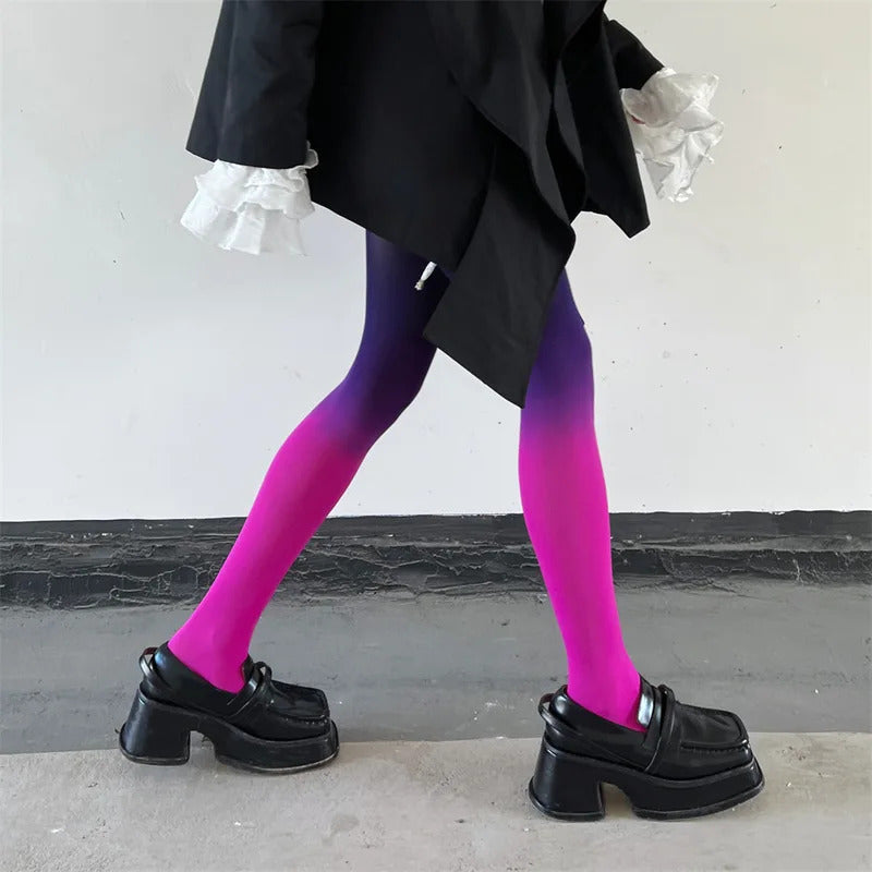 丝袜Spring Autumn Gradient color Stockings Women Velvet Tights Seamless Anime Contrasting Mixed colors Pantyhose Lolita Girls Medias