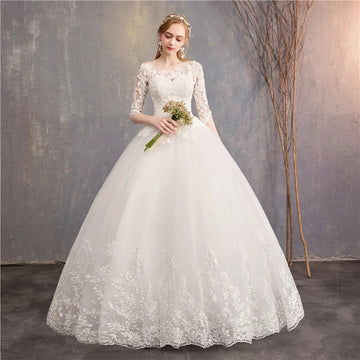 礼服女Customized Princess Ball Gown Wedding Dress Half sleeve bride dress O neck plus size robe de mariee Lace Wedding Bridal Gown