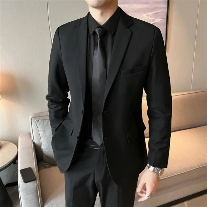 商务装男Suits for Men Korean Fashion Long Sleeve Slim Fit Wedding Business Blazer Black Professional Formal Suit Pants Sets Ropa Hombre