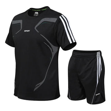 男士套装Summer Casual Men's Sports Suit Short Sleeve Basketball Uniform 2-Piece Set Customizable Logo Lightweight Non-Brand Chinese Made