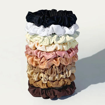 发饰10-Piece Women's Pure Color Satin Large Scrunchie Daily Simple Rubber Hair Bands Set Skinny Ponytail Holder Hair Accessories