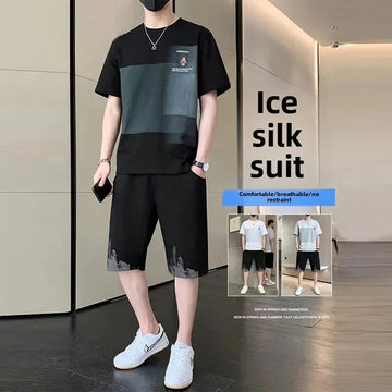 男士套装Men's Summer New Style Cool Breathable Trendy Matching Short Sleeve Shorts 2-Piece Set Youthful Sportswear from China Mainland