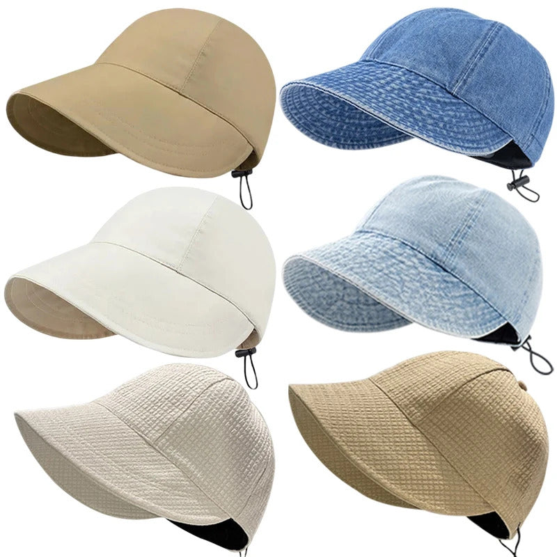 帽子女Summer Sun Hat Foldable Wide Brim Women Bucket Hat Girl Lady UV Protection Adjustable Outdoor Beach Panama Caps Ponytail Cap