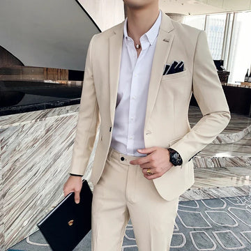 礼服男S-7XL Jacket + Pants / Luxurious High -end Brand Solid Color Men's Casual Business Slim Suit Two -piece Suit Groom Wedding Suit