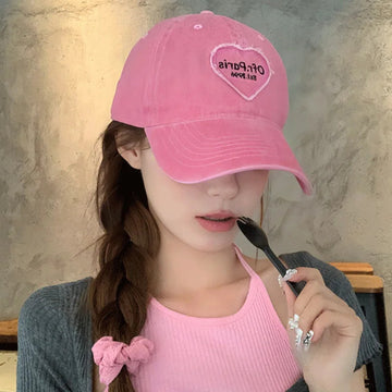 帽子女Women Sweet Heart Washed Cotton Lettes Baseball Cap Y2K Korean Snapback Sun Visor Hat Casual Outdoor Sports Dad Trucker Hats