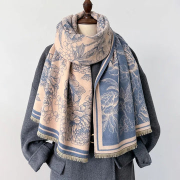 丝巾女Luxury Floral Print Cashmere Scarf for Women Winter Poncho Warm Thick Pashmina Bufanda Female Hijab Lady Shawl and Wrap Blanket