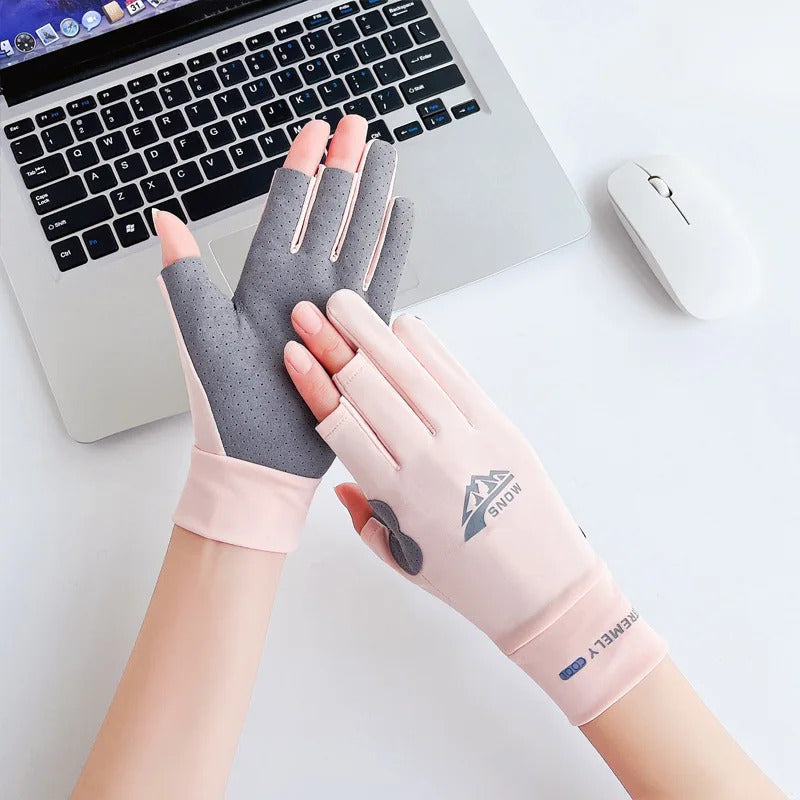 防晒手套女2024 New Fashion Women's Sun Protection Gloves Ladies Summer Cotton Dot Breathable Non-slip Touch Screen Driving Gloves