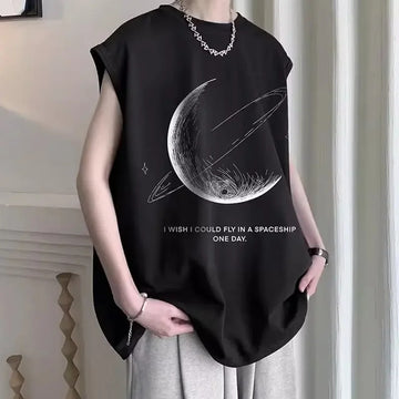 男士背心American Style Sporty Tank Top Men's Sleeveless High Street Hip Hop Short Sleeve T-Shirt Casual Fashion Sensation