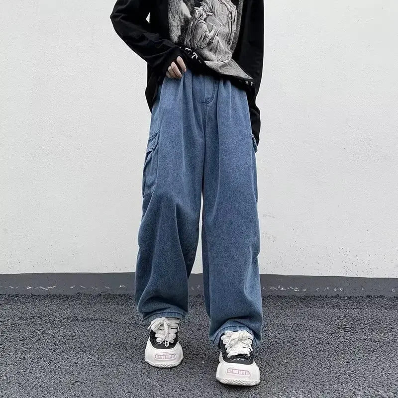 牛仔裤男Vintage Straight-leg Loose-fit Multi-pocket Men's Jeans Winter American Style Trendy Brand Casual High Street Pants