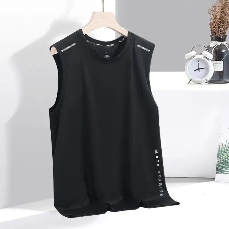 男士背心New Quick Dry Sports Vest Men Loose Summer Ice Silk Sleeveless T-Shirt Fitness Training Running Basketball American Style Should