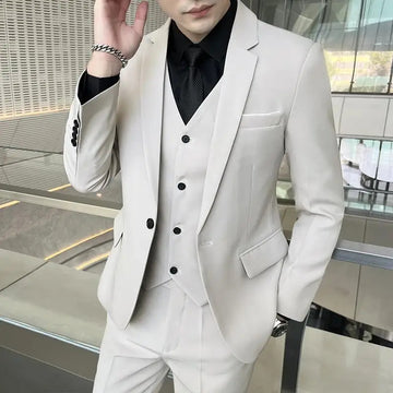 商务装男Men's Wear (suit + Vest + Trousers) Fine Men's Business Casual Korean Version of Best Man Dress Groom Wedding Three-piece Set