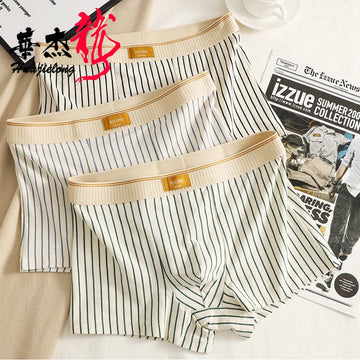 内衣男3PCS/Pack Soft 100% Cotton Mens Underwear Hygroscopic Breathable Crotch Underpants Trendy Striped Men's Panties Boxers Hombre