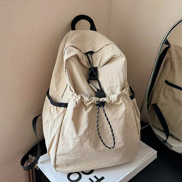 包包男Junior High School Student Schoolbag Women 2024 New Backpack Cloth Bag Casual Fashion Pleat High-Grade Backpack Women