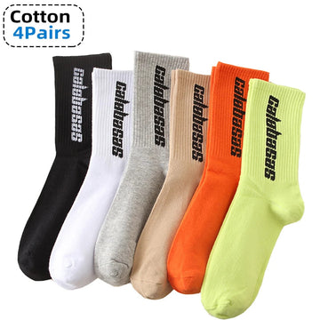 4Pair Socks Men Sports Breathable Socks Long Tube Cotton Socks Skateboard Casual Male Women Couples Fashion Hip-hop Tide Socks男士袜子