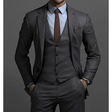 礼服男Slim Fit Dark Grey Suits for Men 3 Piece Single Breasted Notch Lapel Regular Length Full Sets Wedding Jacket Pants Vest Terno