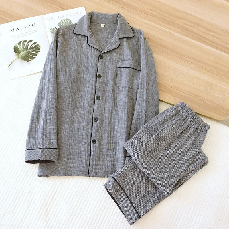 睡衣男2025 New Spring Couple's Pajama Set 100% Cotton Four Layer Gauze Men's and Women's Long Sleeve Long Pants Two Piece Home Clothes