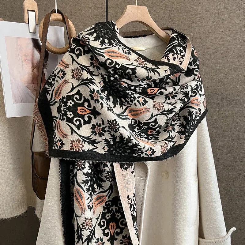 丝巾女New Winter Retro Paisley Cashew Floral Print Thick Cashmere Scarfs Women Warm Lady Tassels Pashmina Bufanda Large Wraps Shawls