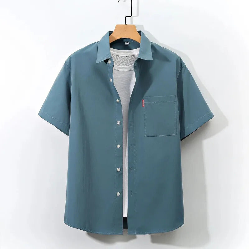 衬衫男Men's Casual Loose-Fit Short Sleeve Shirt Summer New Style Korean Fashion Solid Color Shirt Trendy Youth Half Sleeve Top