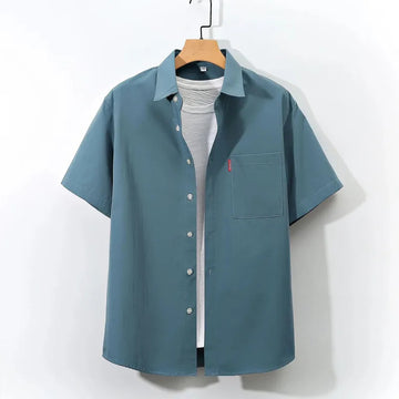 衬衫男Men's Casual Loose-Fit Short Sleeve Shirt Summer New Style Korean Fashion Solid Color Shirt Trendy Youth Half Sleeve Top