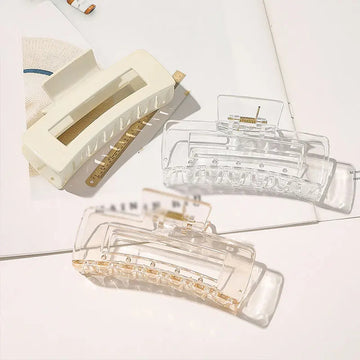 发饰Oversized Hair Clip Acrylic Hair Claw Rectangle Transparent Ponytail Hairpin Solid Color Hair Accessories Geometry Hair Crab
