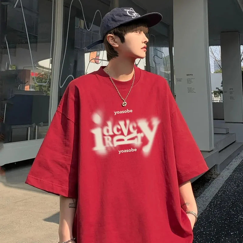 T恤男2024 New Couple T-Shirts For Men And Women Short Sleeve 220g Cotton Letter Print Trendy Plus Size Tee Shirt