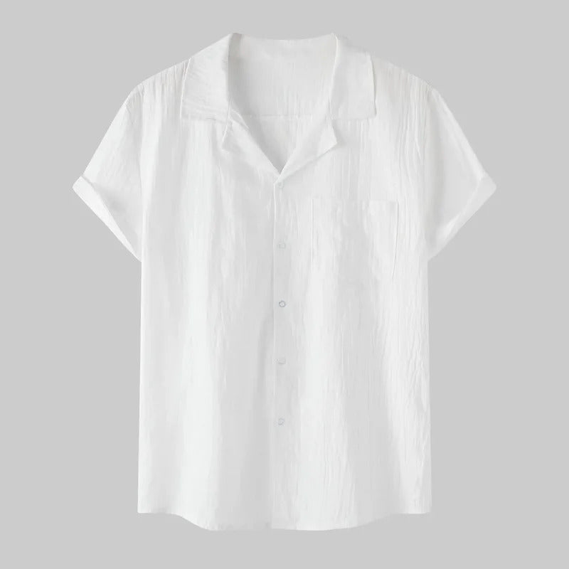 衬衫男New Summer Cotton Linen Men's Wear Casual Half Sleeve Cardigan Thin Shirt Men's Cotton Linen Short Sleeve Shirt Leisure