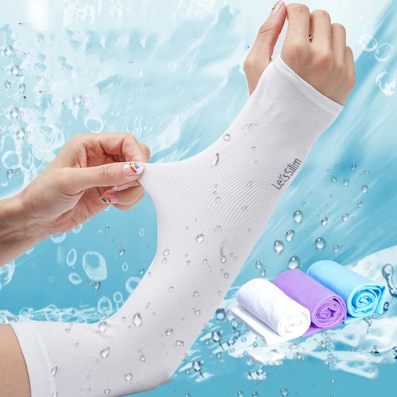防晒冰袖女Uv Solar Arm Sleeves Woman Men Cycling Fingerless Gloves Cool Muff Summer Ice Silk Elastic Arm Cover Driving Anti-Sunburn Sleeve