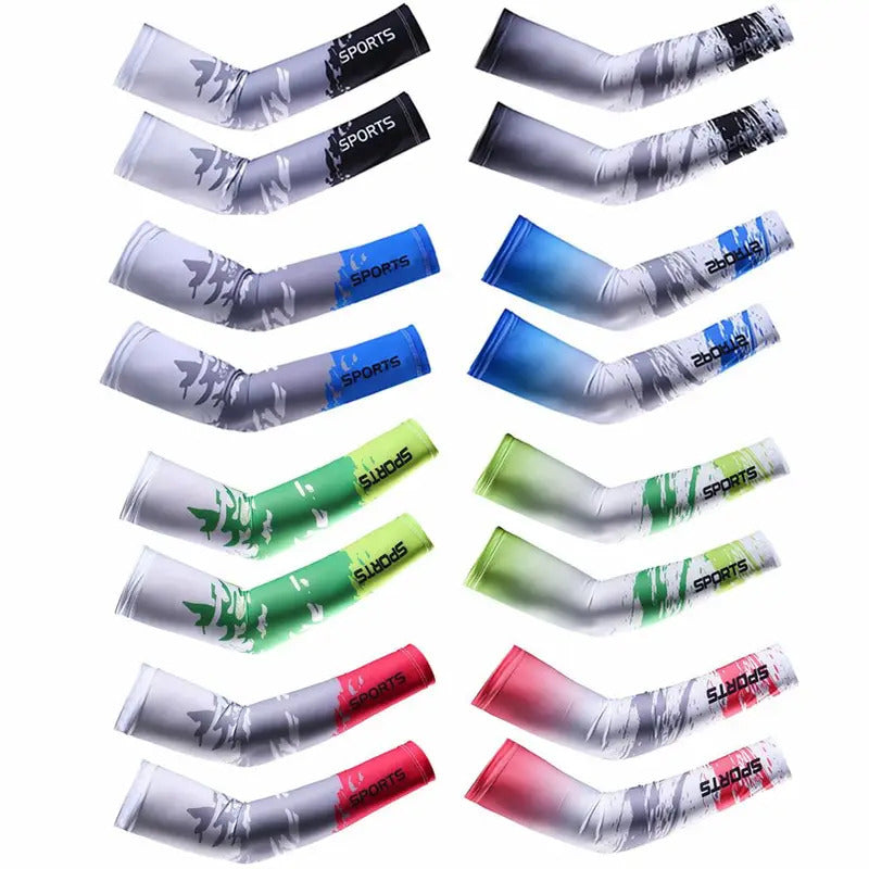 防晒冰袖女2Pcs New Sportswear Basketball Running Fishing Cycling Summer Cooling Outdoor Sport Arm Sleeves Arm Hand Cover Sun UV Protection