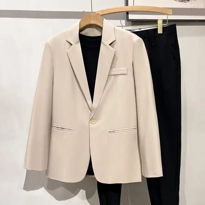 商务装男Casual Draped Men's Blazer English Style Plus Size Single Breasted Flat Collar Long Sleeve Standard Trendy Fashion