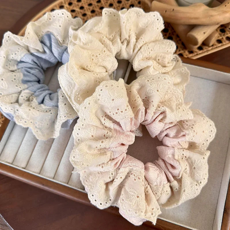 发饰Spring Sweet Lace Hair Scrunchies Headbands for Women Girls Fashion Hair Rope Female Tie Ponytail Rubber Band Decoration Retro