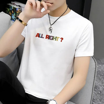 T恤男Pure Cotton Men's T-Shirt Half Sleeve Summer Trendy Loose Fit White Top Letter Print Base Layer Crew Neck T-Shirt