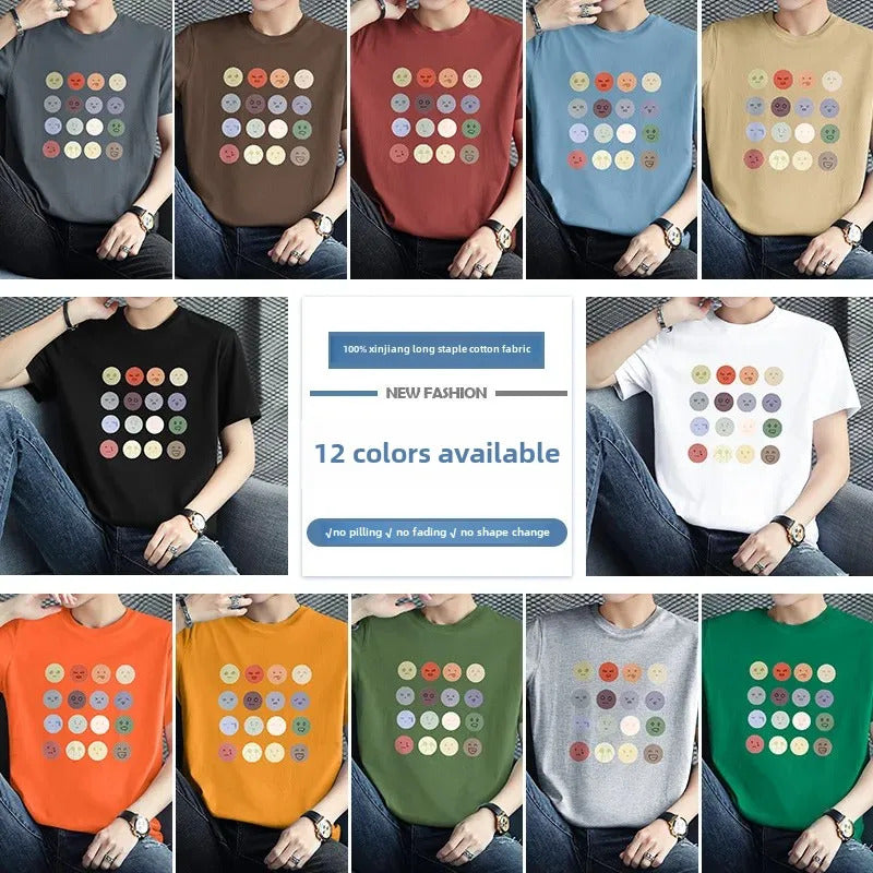 T恤男Cotton Short Sleeve T-Shirts For Men Loose Fit Round Neck Printed Funny Expressions Summer Casual Apparel Half Sleeve Bodysuits