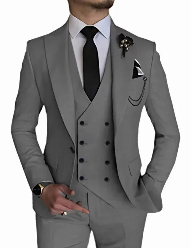 礼服男Luxury Men's Suit Single Button Business Suit 3-piece Wedding Groom Tuxedo (Jacket+Vest+Pants) Elegant High Quality 2024