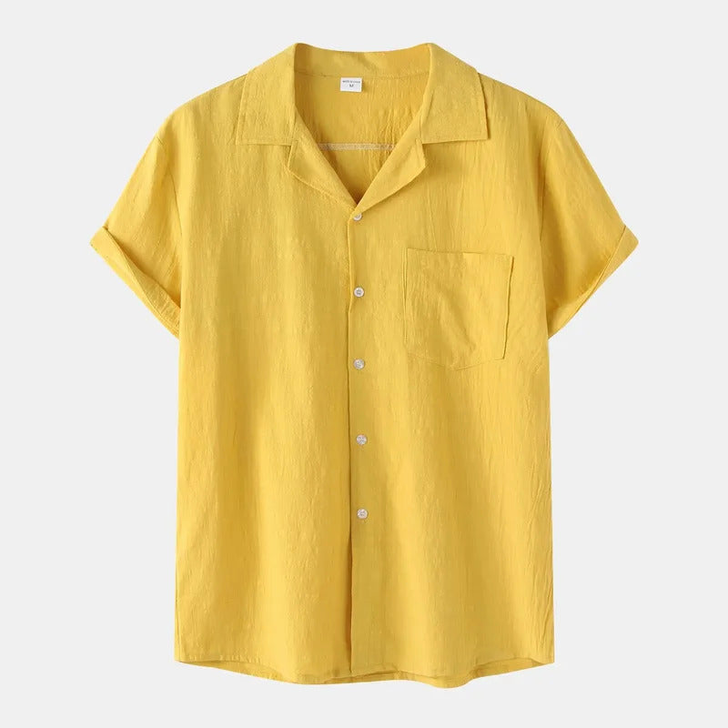 衬衫男New Summer Cotton Linen Men's Wear Casual Half Sleeve Cardigan Thin Shirt Men's Cotton Linen Short Sleeve Shirt Leisure