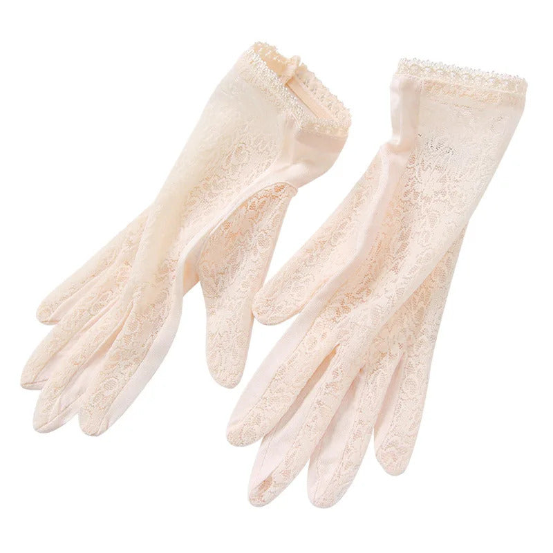 防晒手套女Sexy Summer Women UV Protection Sunscreen Short Sun Natural Silk Knit Mittens Thin Mulberry Silk Driving Lace Gloves K5