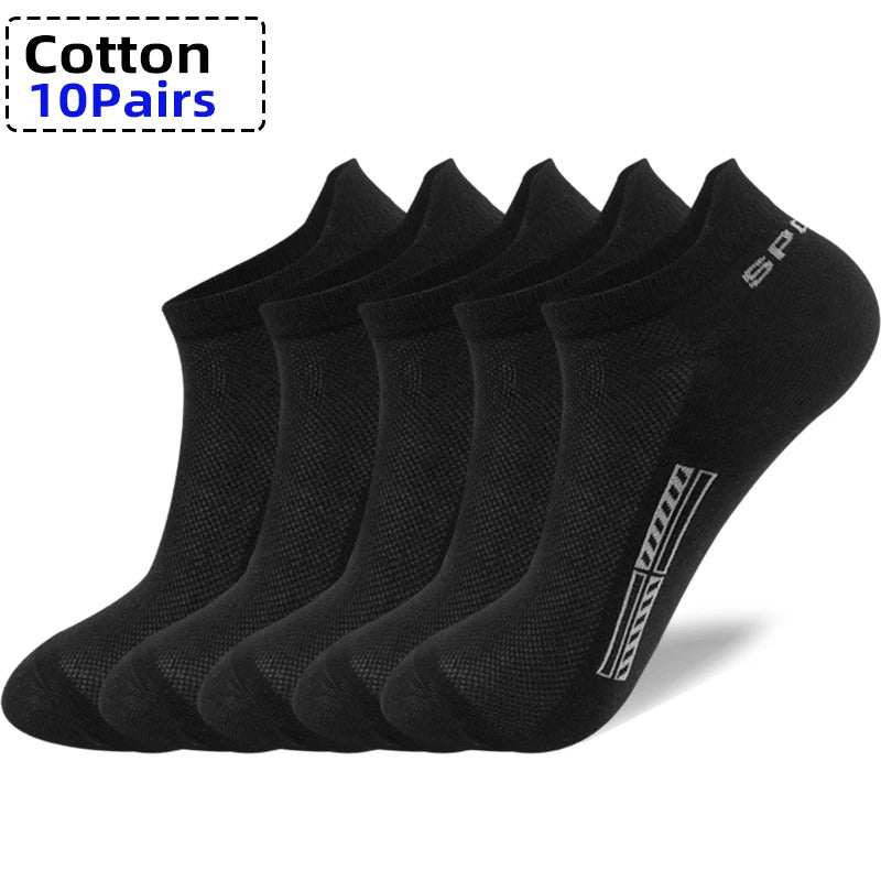 High Quality 10Pairs Men Socks Cotton Summer Sports Breathable Ankle Socks Mesh Casual Athletic Thin Cut Short Plus Size 38-46男士袜子