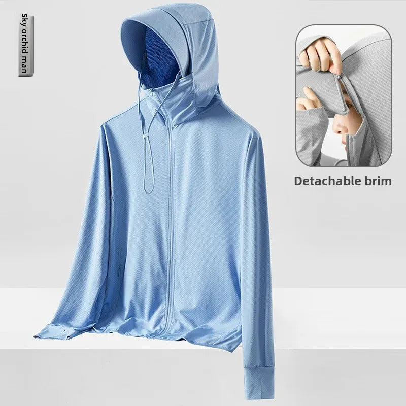 防晒衣男2023 New Sunscreen Clothes Couple Men's Skin Clothes UPF50+ Ice Silk Big Hat Sunshade Serum Men's Loose Fit Summer Clothes