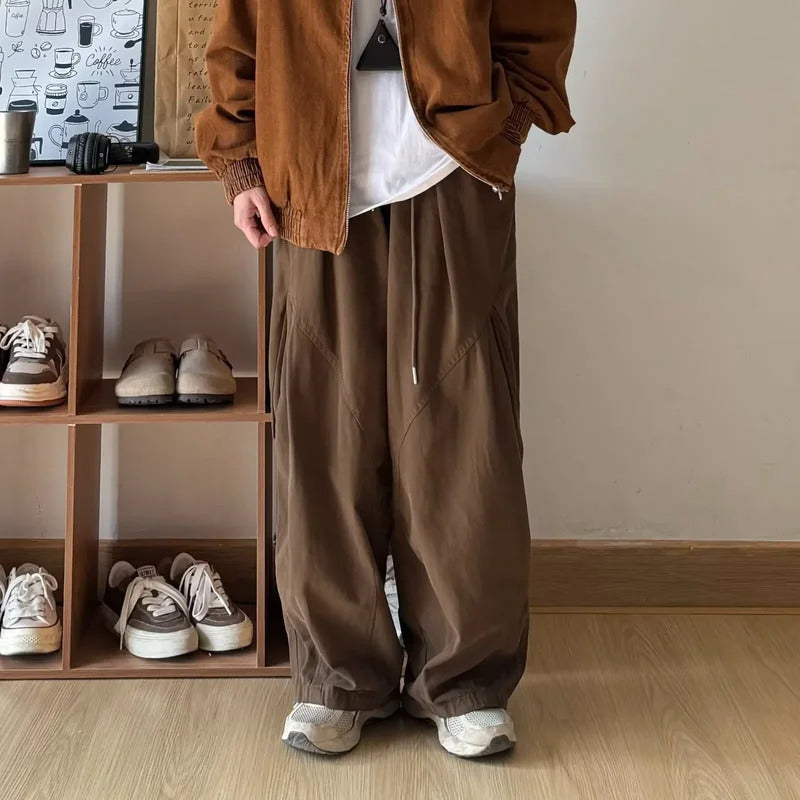 休闲裤男Japanese Style Vintage Solid Color Work Casual Pants Men 2025 Spring New Loose-Fit Wide Leg Design Sensibility Versatile Long Pa