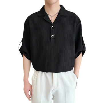 POLO男2024 Summer New Men's POLO Shirt High-End FeelTrendy Stripe Color Blocking Short Sleeves Casual Men's Top Loose Fit