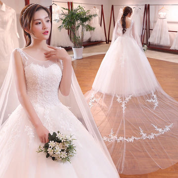 礼服女Y&M Novias New Style  Beautiful Detachable Shawl Train Wedding Dresses Appliques Sweet O-Neck Lace Appliques Vestidos de Noiva