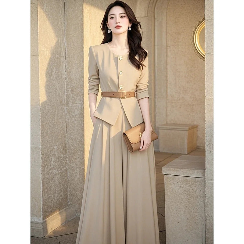 商务装女Autumn New Elegant Women's Party Suit French Fashion Single Breasted Short Jacket Top + Wide Leg Pants 2 Piece Set 479P