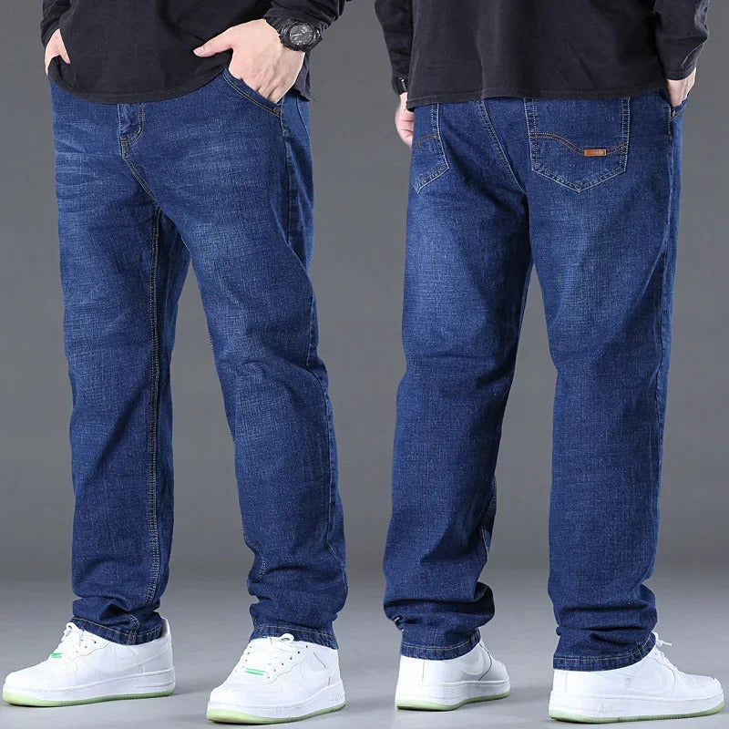 牛仔裤男2024 New Spring Plus Size Men's Jeans Loose Fit Mid Waist Stretch Long Pants Casual Style China Made
