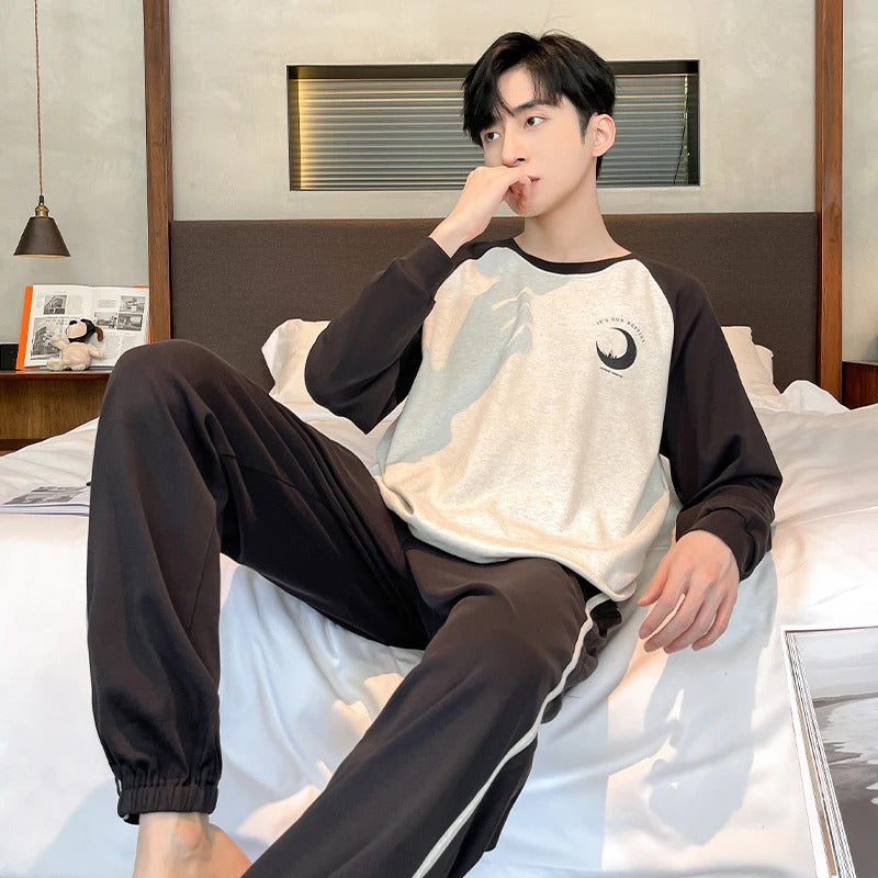 睡衣男Spring Autumn Mens Pajamas Letter Striped Casual Soft Sleepwear Cartoon Breath Pajama Sets Sleep&Lounge Pyjamas Comfort Homewear