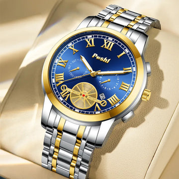 手表男手表男POSHI Men's Watch for Man Quartz Watches Male Wristwatch Luxury Waterproof Men Alloy Strap Date Business Clock