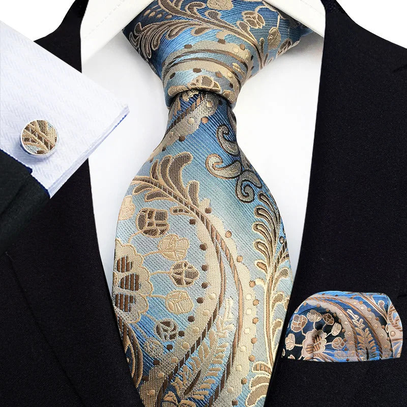 领带男Orange Novelty Ties For Men Plaid Flower Design Silk Wedding Necktie For Men Hanky Cufflinks Gifts Business Party Suit Bow Tie