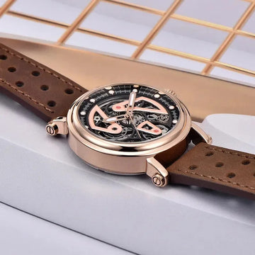 手表男手表男Benyar Fashionable Men's Watch Automatic Mechanical Wristwatch Hollow Waterproof Genuine Leather Luminous Nightlight Men's Watch