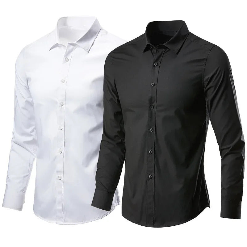 衬衫男Men's Long Sleeve White Shirt Casual Business Formal Slim Fit Korean Style Professional Work Shirt Smooths Your Silhouette