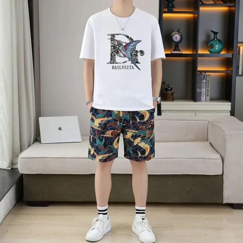 男士套装Fashionable Casual Men's Short Sleeve Suits European Station Summer New Arrival Luxury Unique Printing Men's Clothing Set