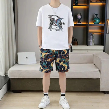男士套装Fashionable Casual Men's Short Sleeve Suits European Station Summer New Arrival Luxury Unique Printing Men's Clothing Set