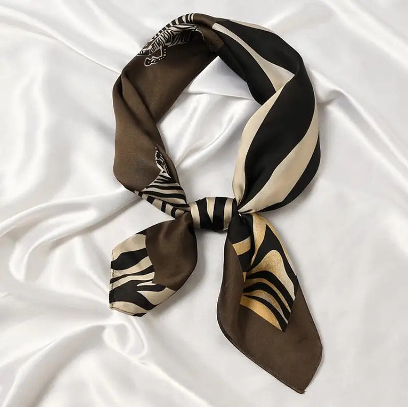 丝巾女2022 New 70x70cm Women Multifunction Polyester Silk Scarf Animal Zebra Printed Satin Small Square Wraps Scarves Headband